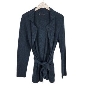 PERUVIAN CONNECTION Cardigan Sweater Womens Large Blue Pima Cotton Belted Knit